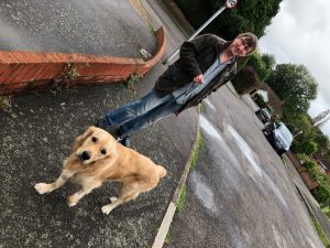 Here I am, out on a walk with Richard and him. What can't he hold a camera straight?