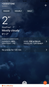 This was the temperature when I went on my lunchtime walk on Wednesday! 2 degrees is properly cold for round here!